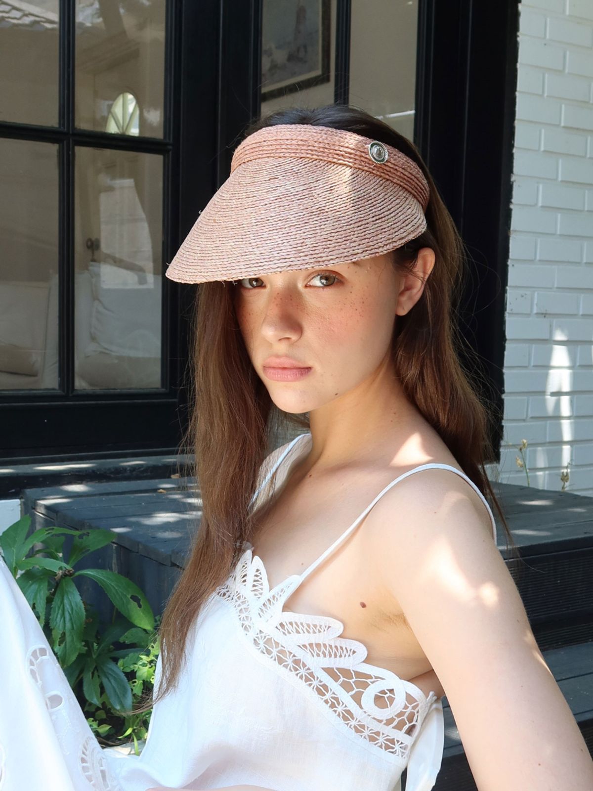 시오르(SIEOR) LEA Raffia Sun Visor Hat_pink