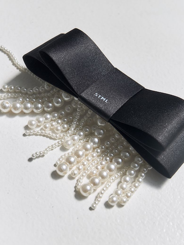 Pearl Tassel Bow Barrette_Black