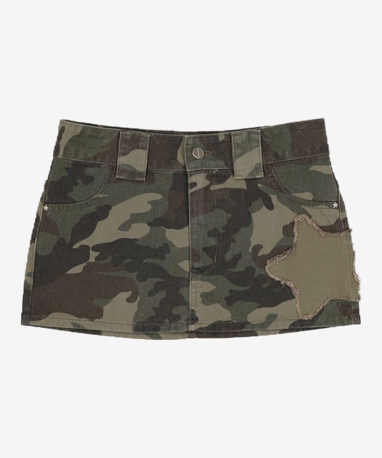 CAMO PATTERN STAR MINI SKIRT KHAKI S