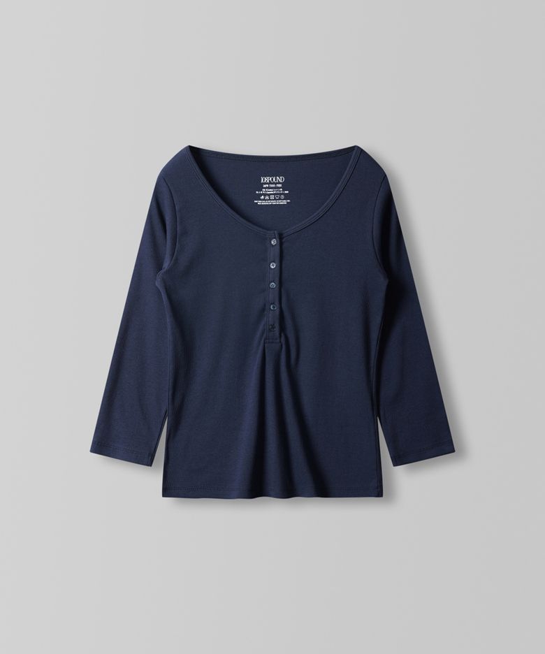 Henley 3/4 Sleeve Tee_Navy
