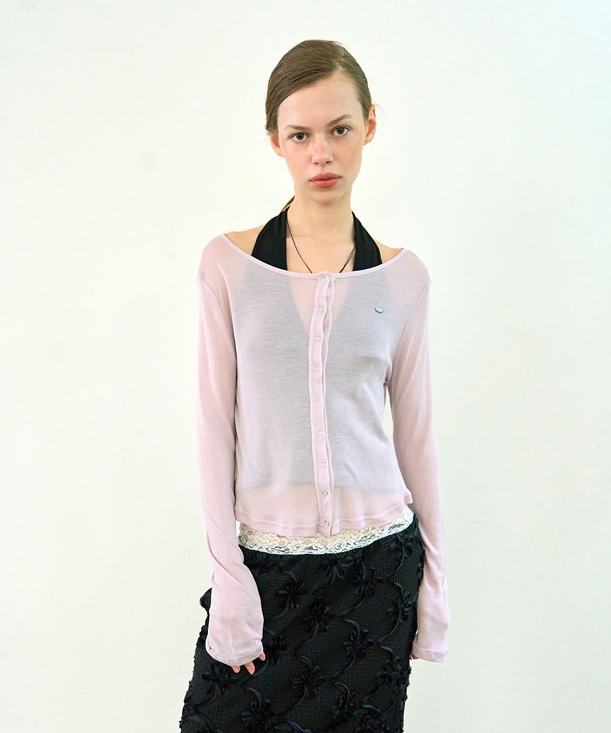위메농(OUI MAIS NON) Mist boatneck snap cardigan