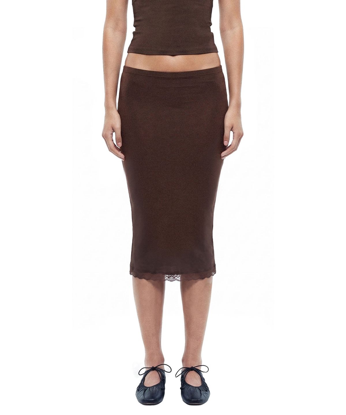 배드블러드(BADBLOOD) Everyday Lace Midi Skirt - Brown