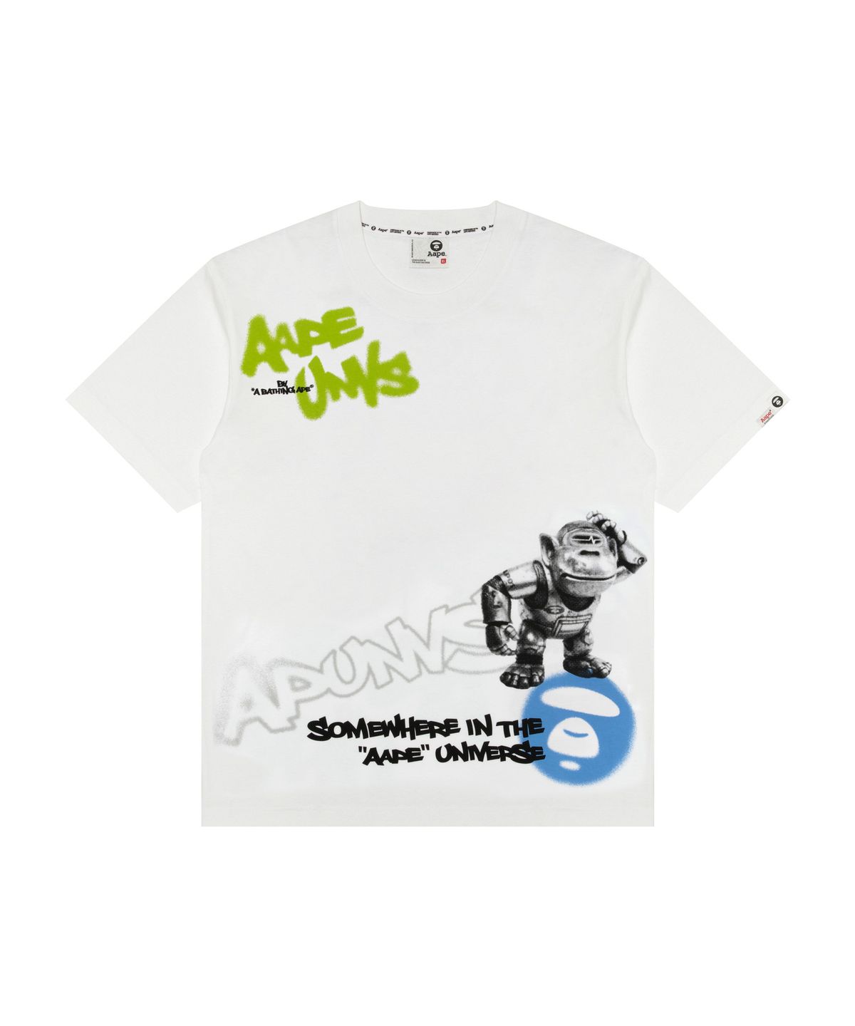 에이프(AAPE) AAPEUNVS 그래피티 프린트 티셔츠 화이트 / AAPTEM1887XXQWHX