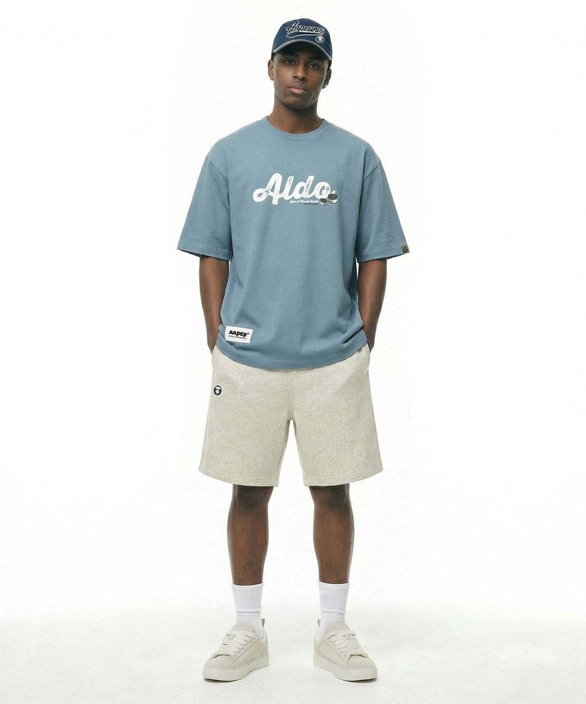 에이프(AAPE) AAPE NOW 문페이스 스웨트 쇼츠 그레이 / AAPSPMC685XAQWH2