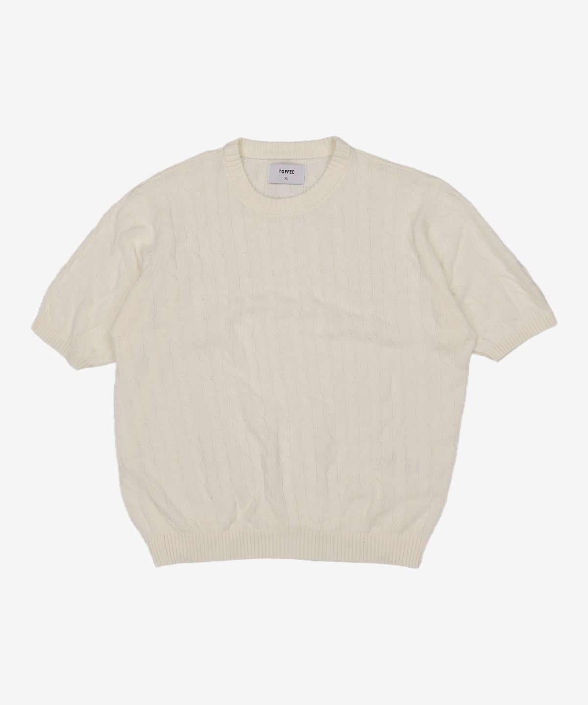 토피(TOFFEE) 클래식 케이블 라운드넥 하프 니트 (KHAKI BEIGE) XL