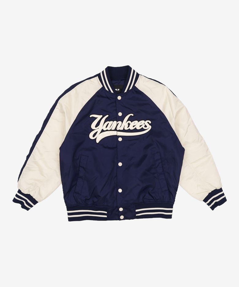 나일론 앞그래픽 바시티자켓 NY (Black) S