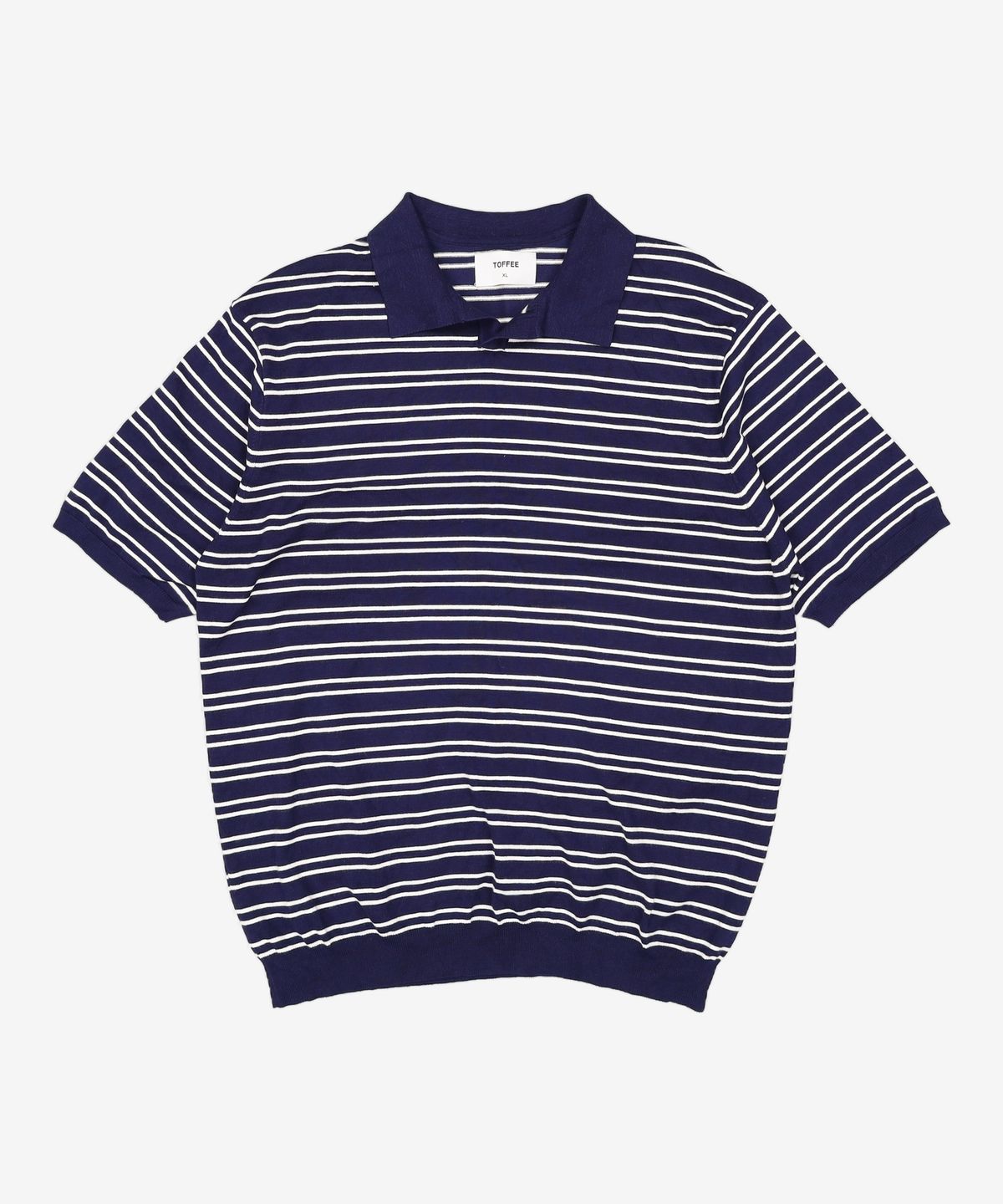 토피(TOFFEE) 더블 스트라이프 카라 하프 니트 (NAVY) XL
