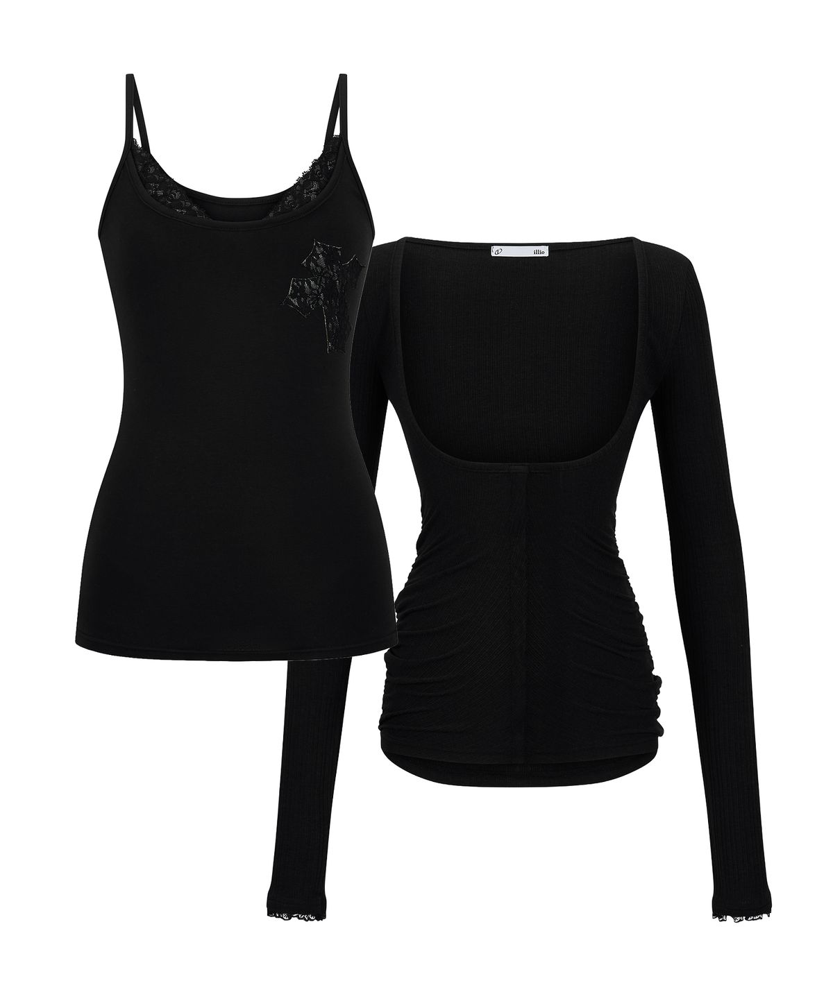 일리오(ILLIO) [빛오 x 일리오] Black lace layered cardigan set