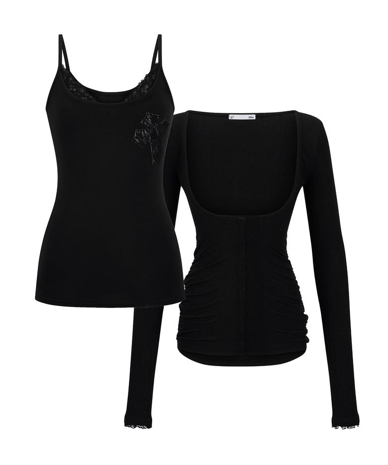 [빛오 x 일리오] Black lace layered cardigan set
