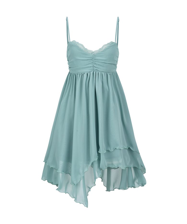[빛오 x 일리오] Jade mint Asymmetric Chiffon Dress