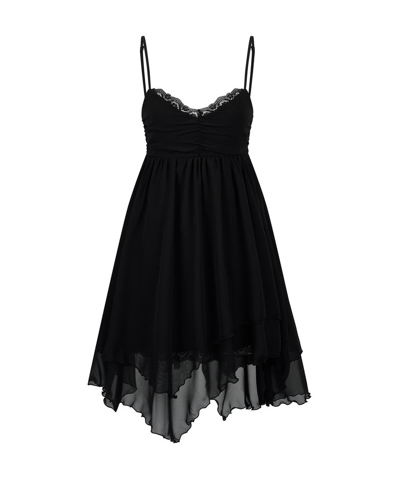 [빛오 x 일리오] Black Asymmetric Chiffon Dress