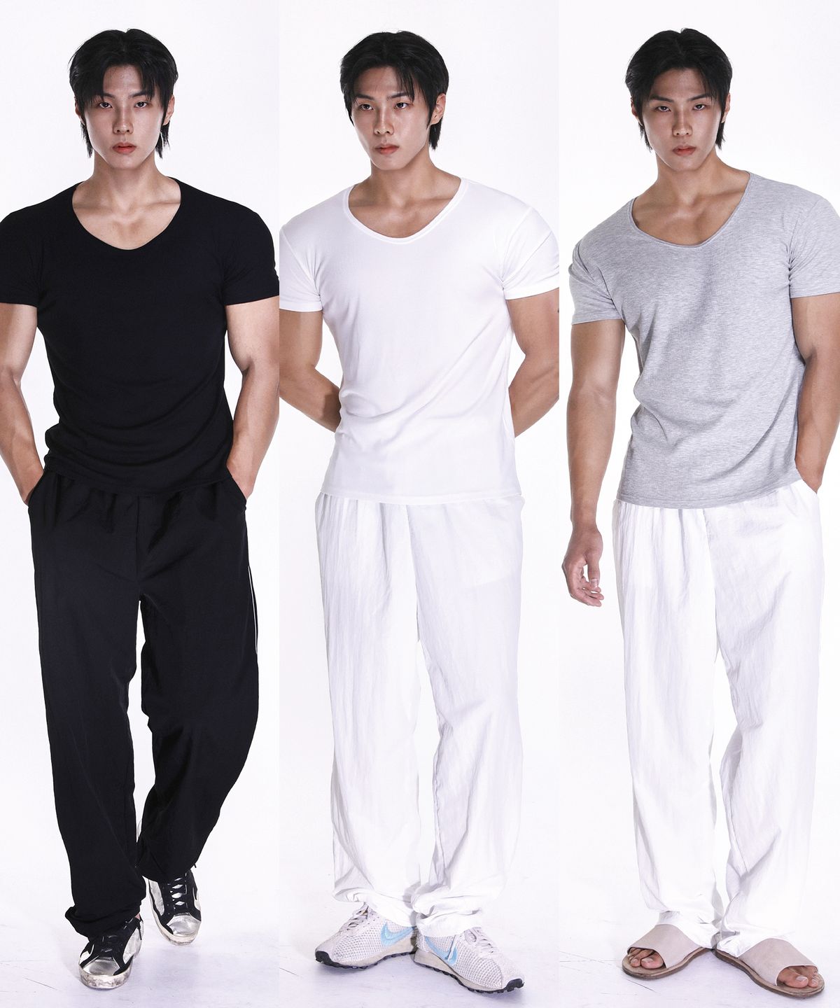 알브이디(RVD) 리브드 텐셀모달 U넥 머슬핏 반팔티 (3PACK)