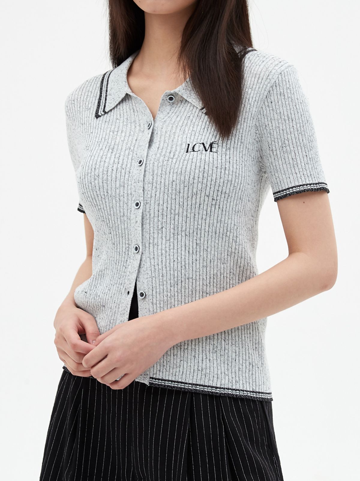 엘씨브이(LCVE) CONTRAST DETAIL KNIT TOP_GRAY