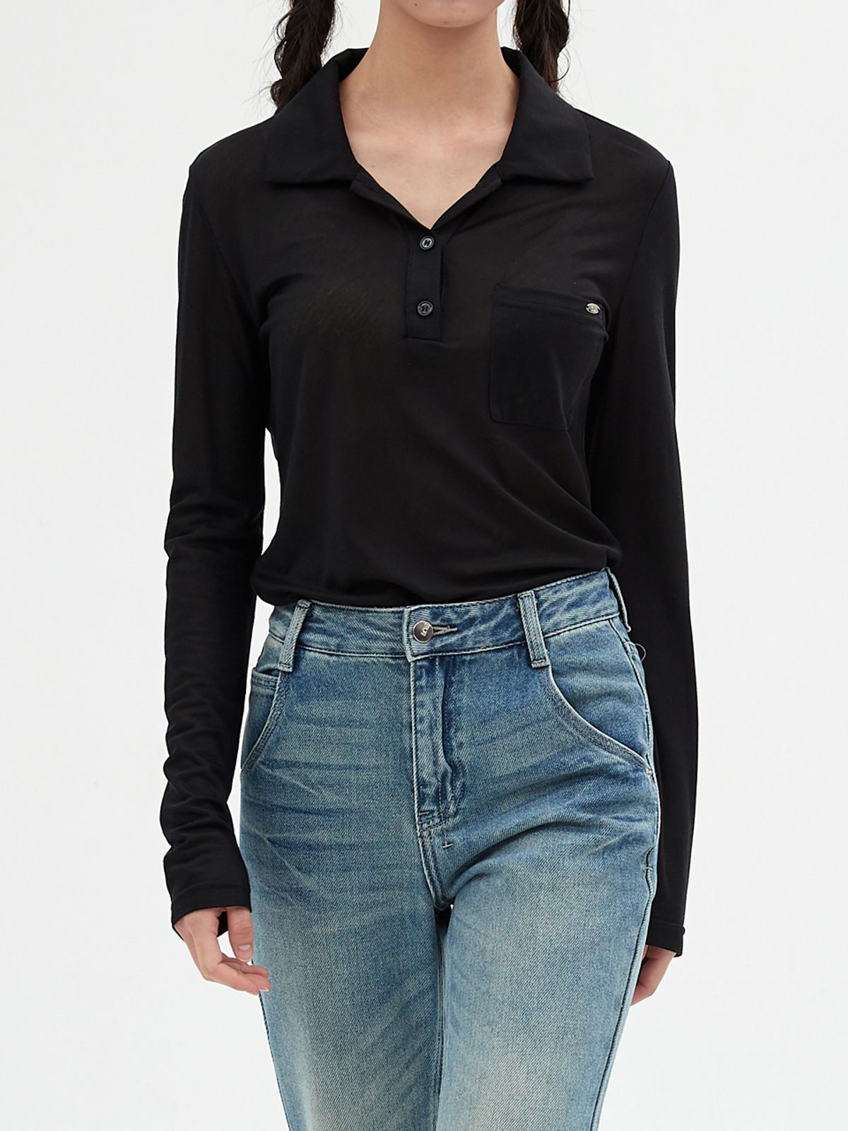 엘씨브이(LCVE) SHEER TENCEL POLO SHIRT_BLACK