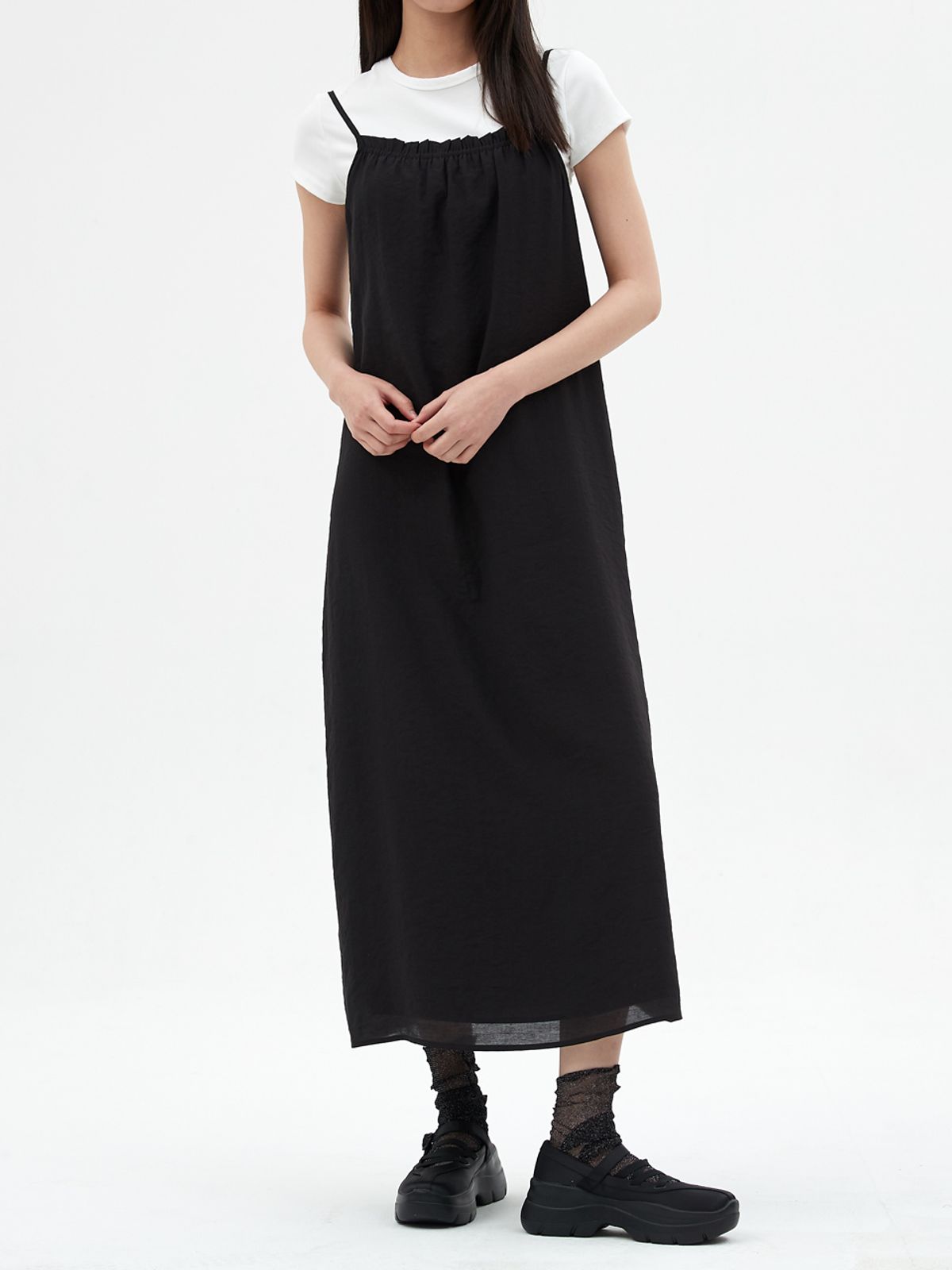엘씨브이(LCVE) SHIRRING SLEEVELESS DRESS_BLACK