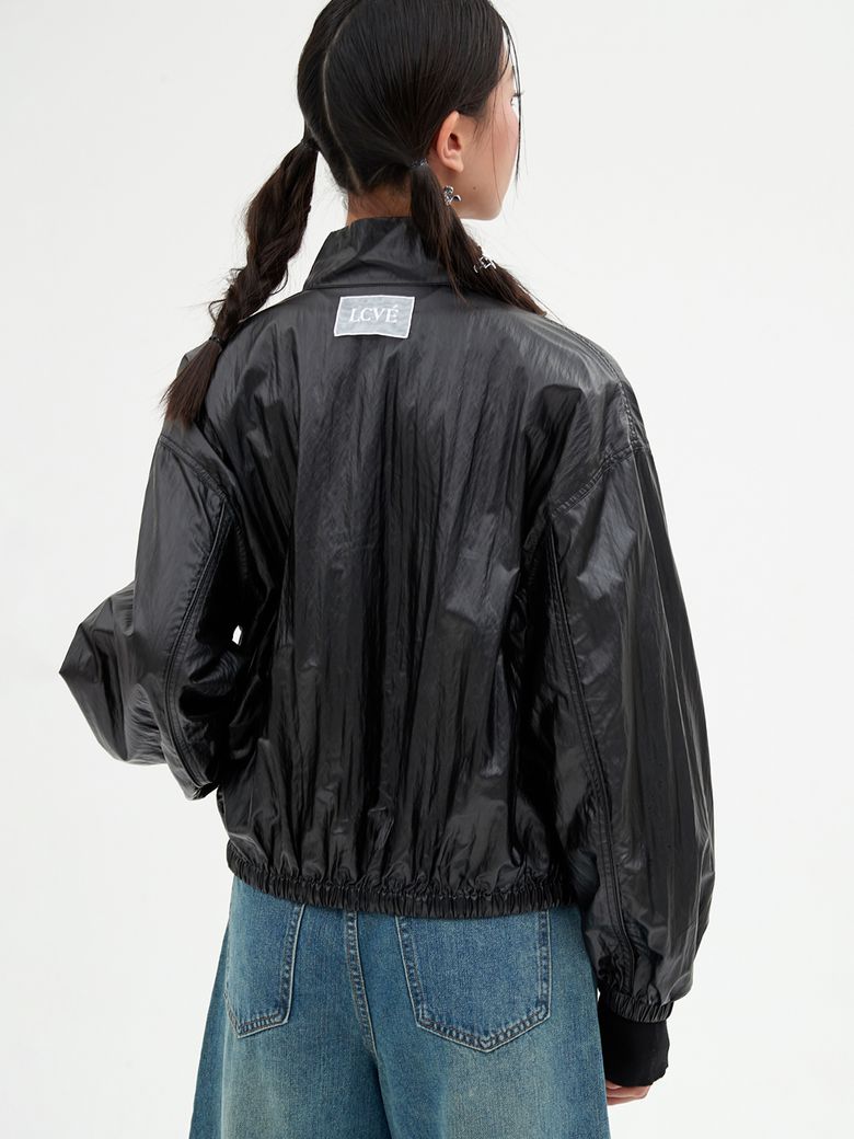 HIGH-NECK WINDBREAKER JUMPER_BLACK