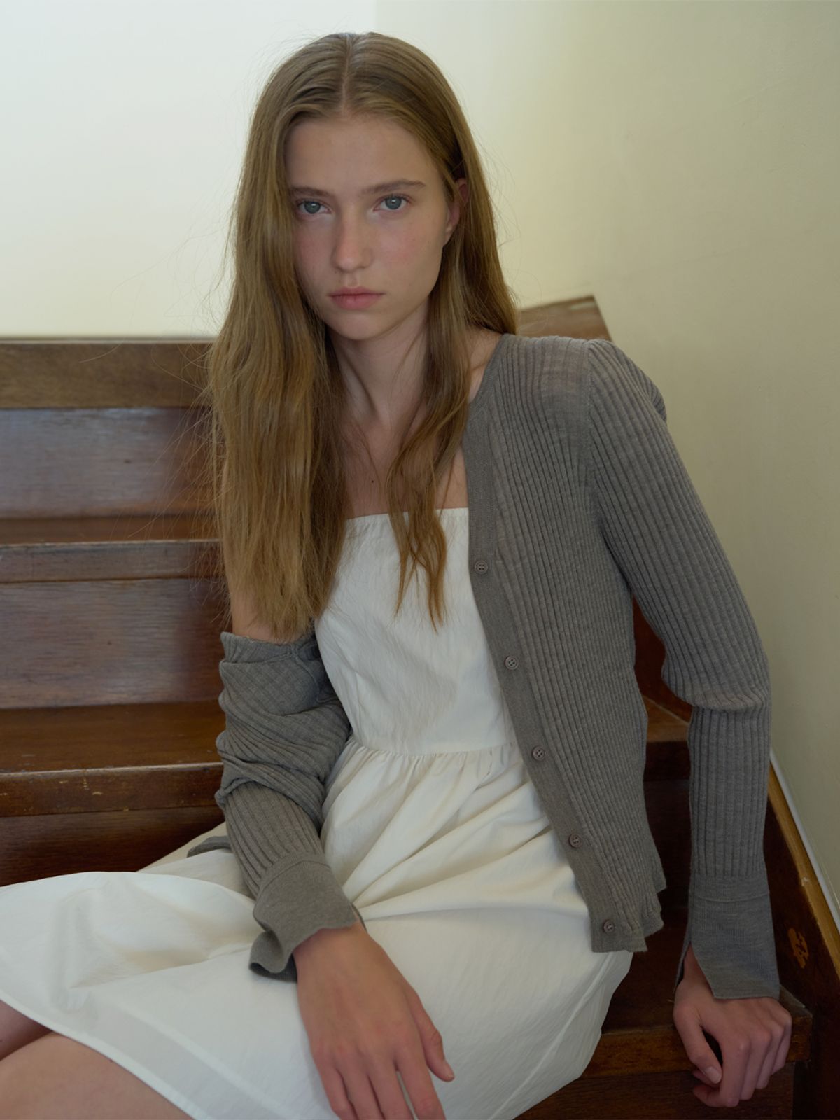 엘씨브이(LCVE) FRILL SLEEVE WOOL CARDIGAN TOP_GRAY