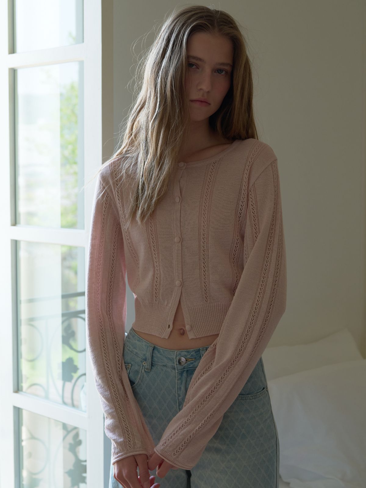 엘씨브이(LCVE) POINTELLE KNIT CARDIGAN_LIGHT PINK
