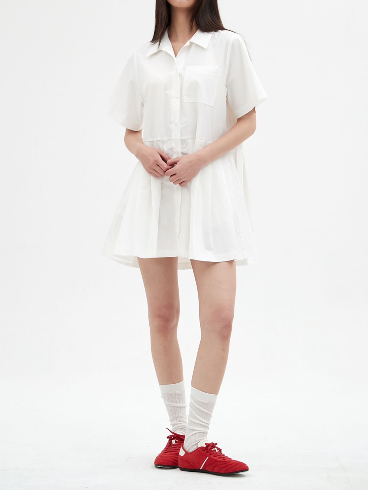엘씨브이(LCVE) PLEATED SKIRT SHIRT DRESS_WHITE