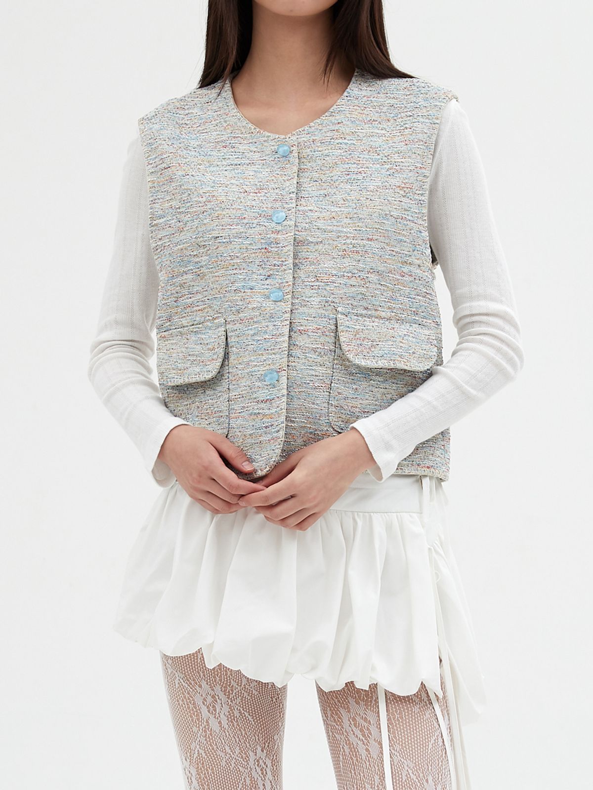엘씨브이(LCVE) MULTI-COLOR TWEED VEST_SKYBLUE
