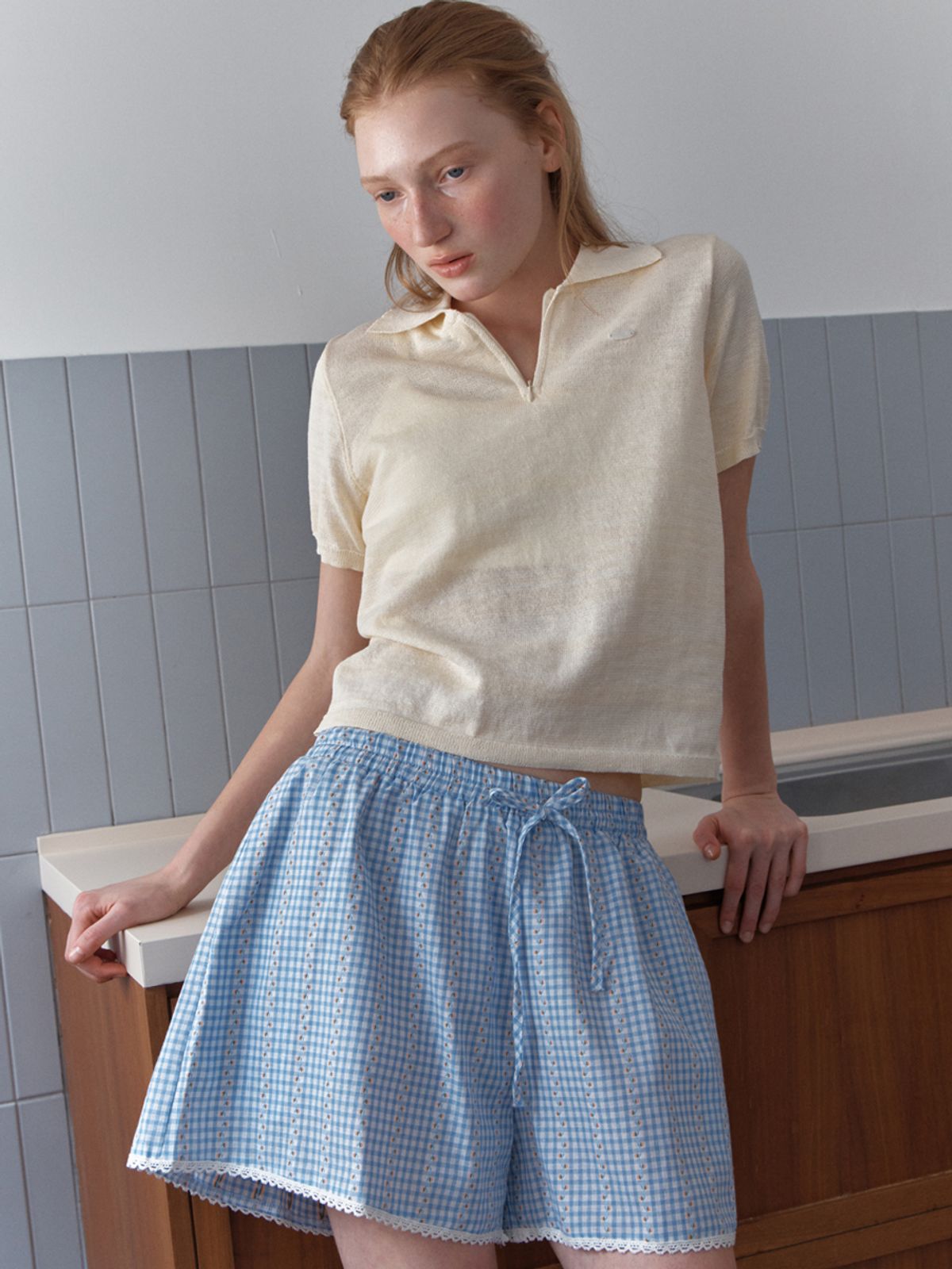 엘씨브이(LCVE) ZIP-UP DETAIL KNIT TOP_YELLOW