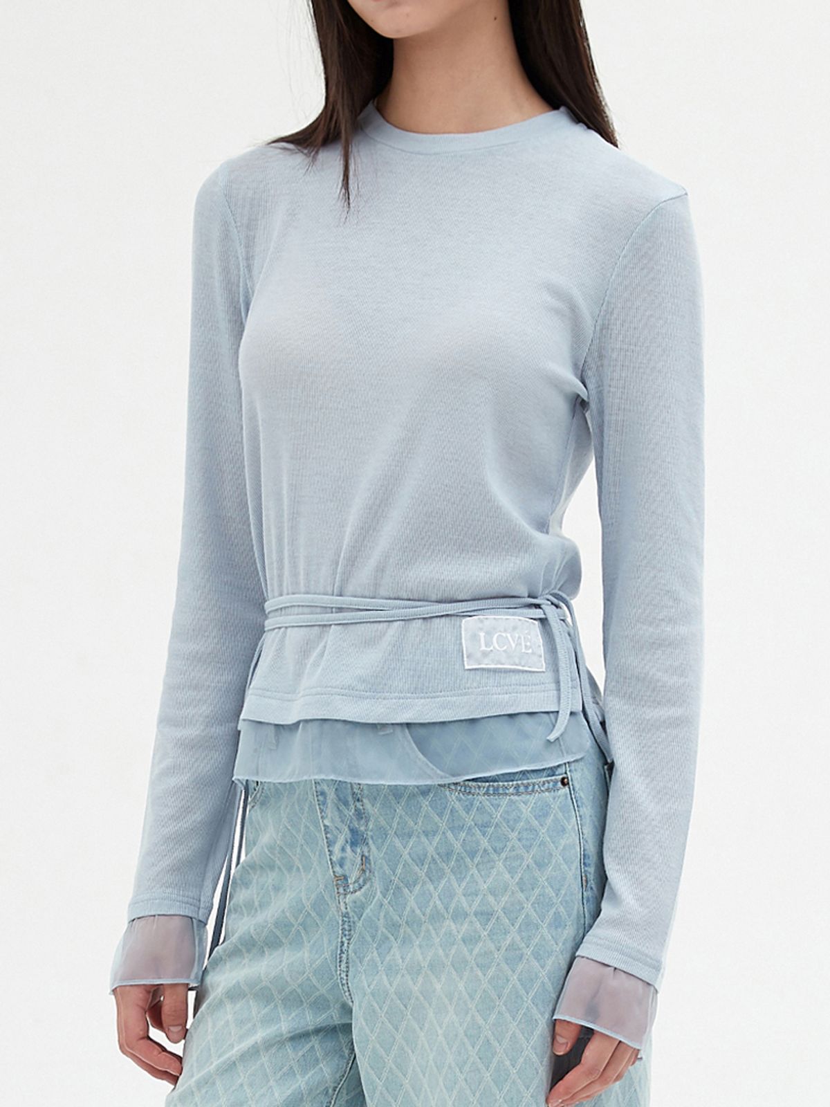 엘씨브이(LCVE) CHIFFON DETAIL LONG-SLEEVE TOP_SKYBLUE