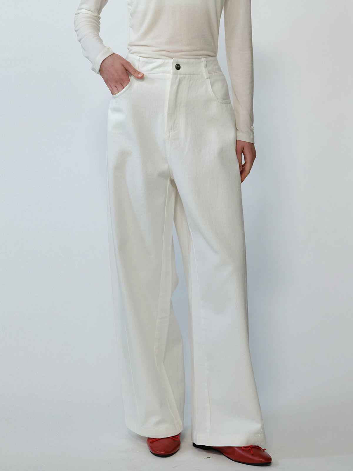 엘씨브이(LCVE) COTTON CURVED WHITE JEAN_WHITE