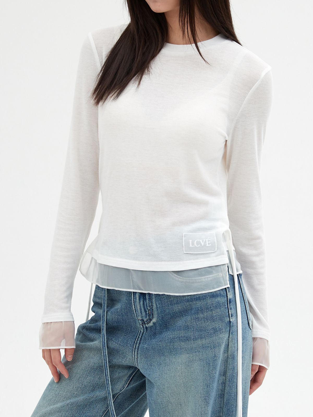 엘씨브이(LCVE) CHIFFON DETAIL LONG-SLEEVE TOP_IVORY