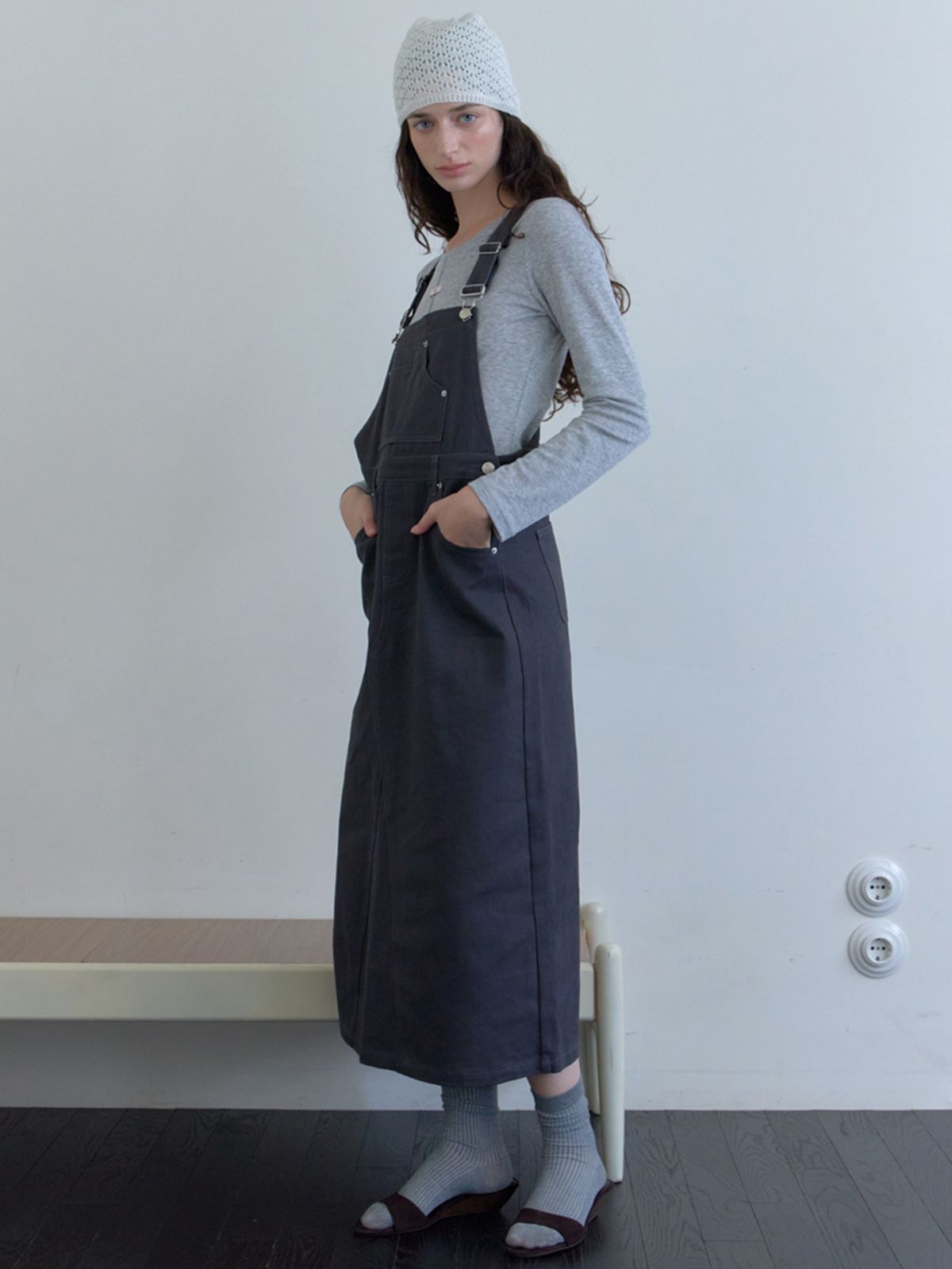 엘씨브이(LCVE) COTTON OVERALL DRESS_CHARCOAL