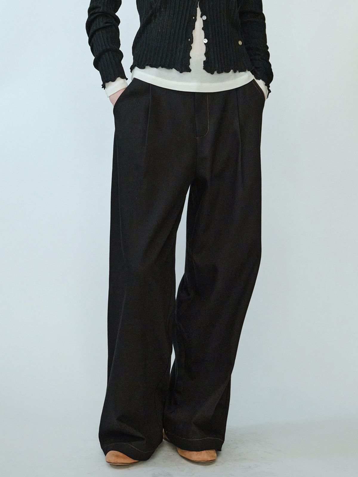 엘씨브이(LCVE) ONE TUCK STITCH PANTS_BLACK