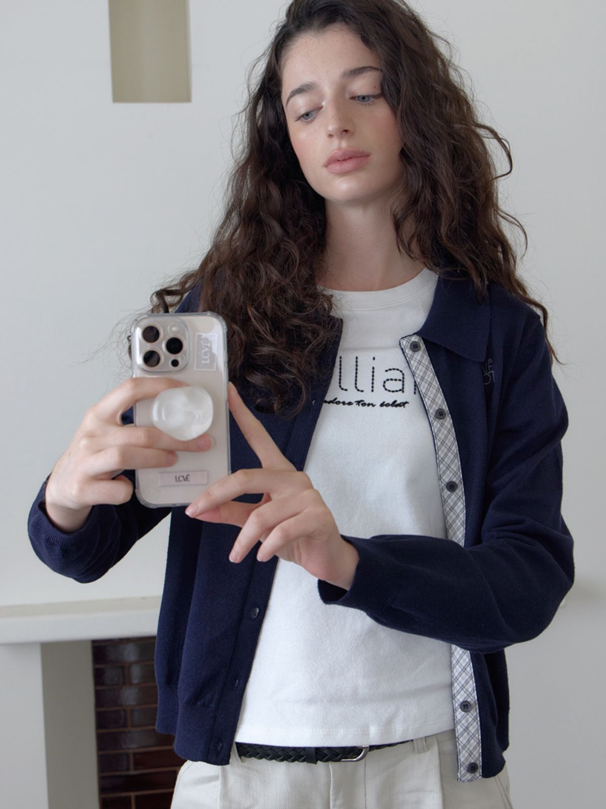 엘씨브이(LCVE) OPEN COLLAR KNIT CARDIGAN_NAVY