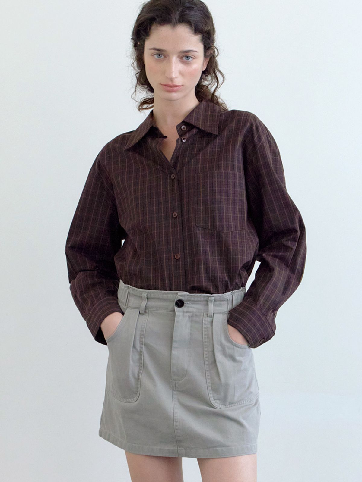엘씨브이(LCVE) BROWN MINI CHECK SHIRTS