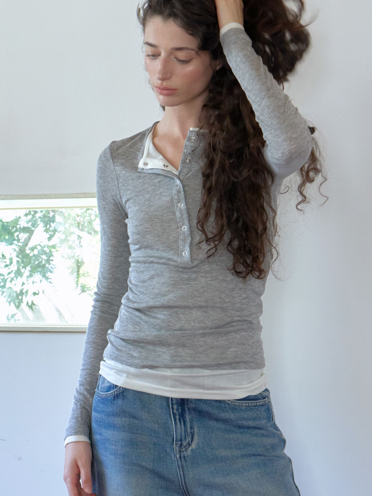 엘씨브이(LCVE) BUTTON DETAIL LAYERED T-SHIRT_GRAY