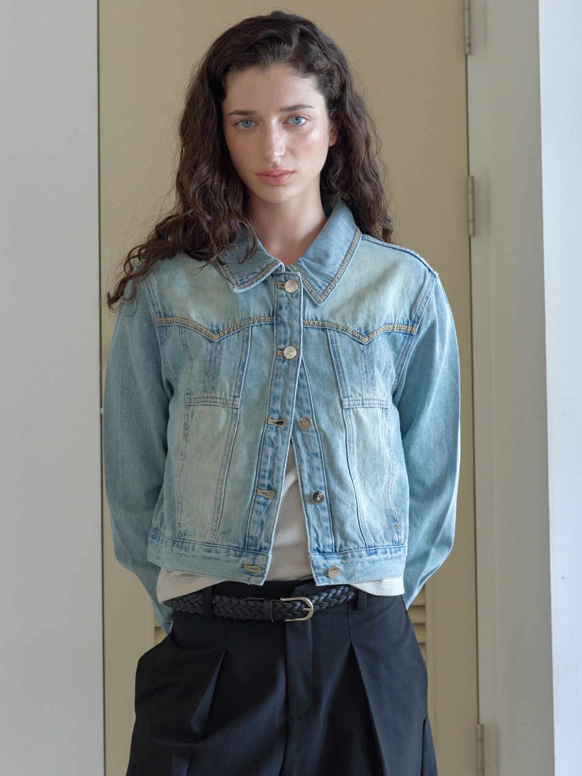 엘씨브이(LCVE) TOPSTITCH DETAIL DENIM JACKET_BLUE