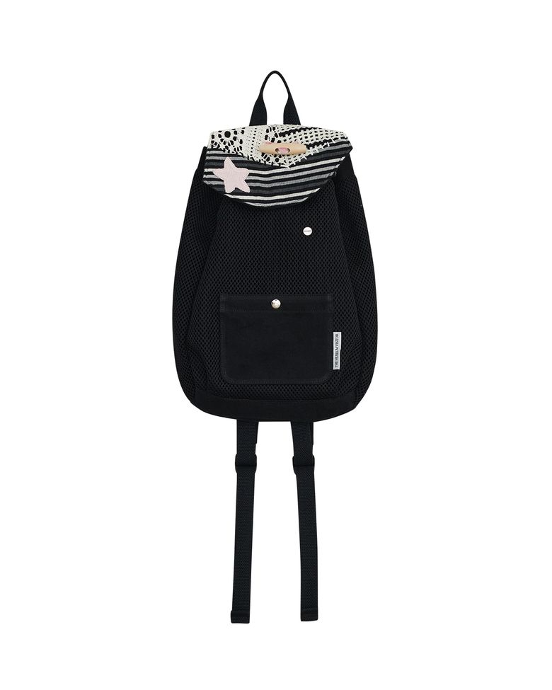 PATCHWORK STRING MESH MINI BACKPACK (BLACK)