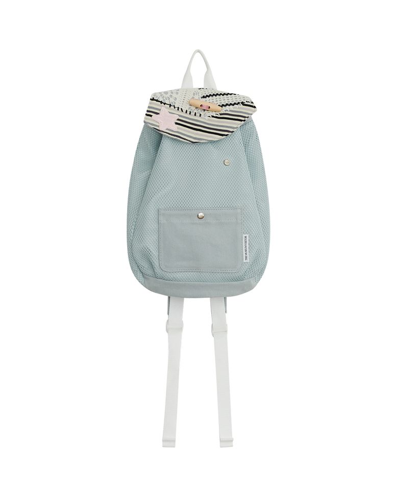 PATCHWORK STRING MESH MINI BACKPACK (SKY BLUE)
