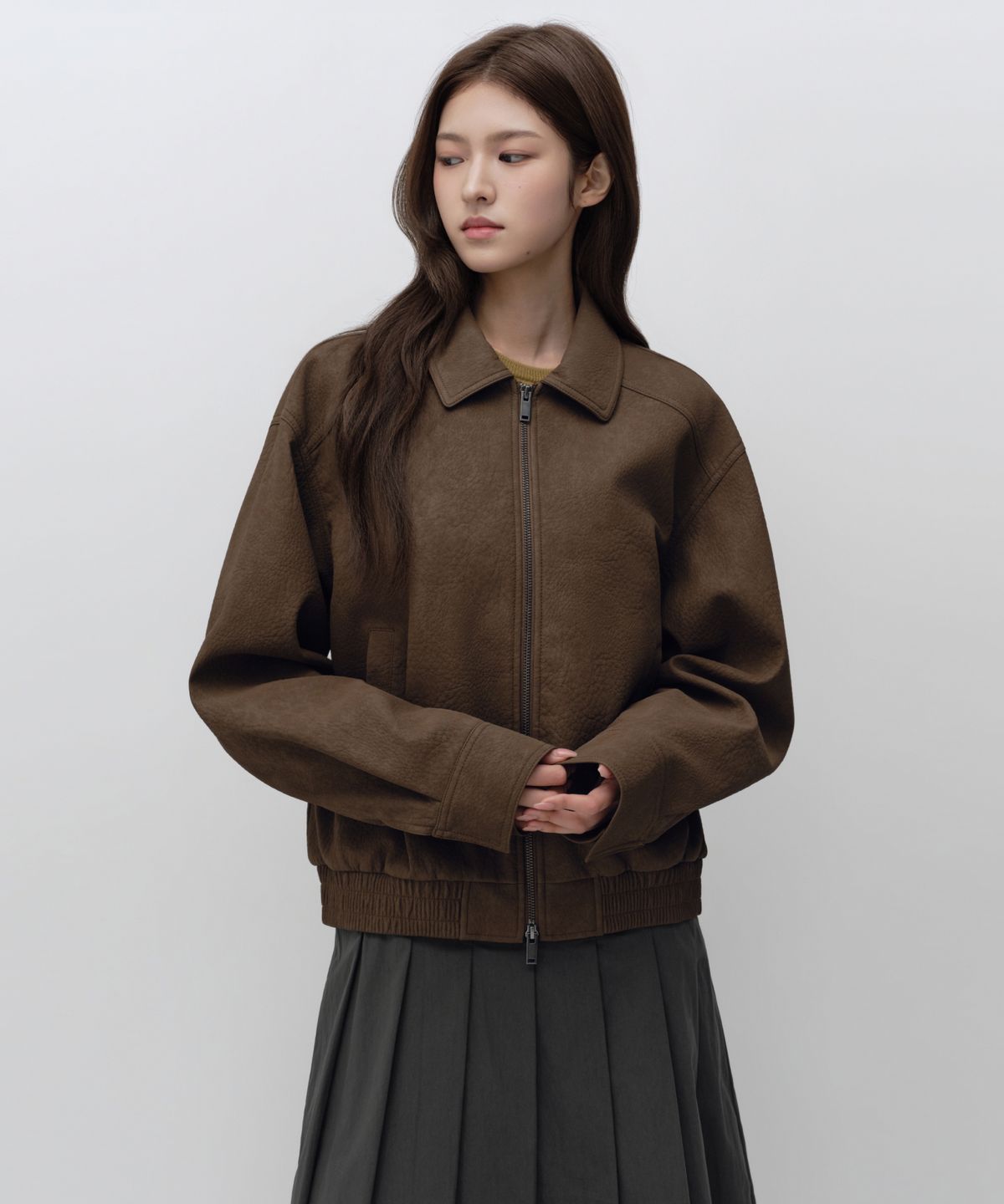 무신사 스탠다드 우먼(MUSINSA STANDARD WOMAN) 우먼즈 매트 신세틱 레더 블루종 재킷 [브라운]