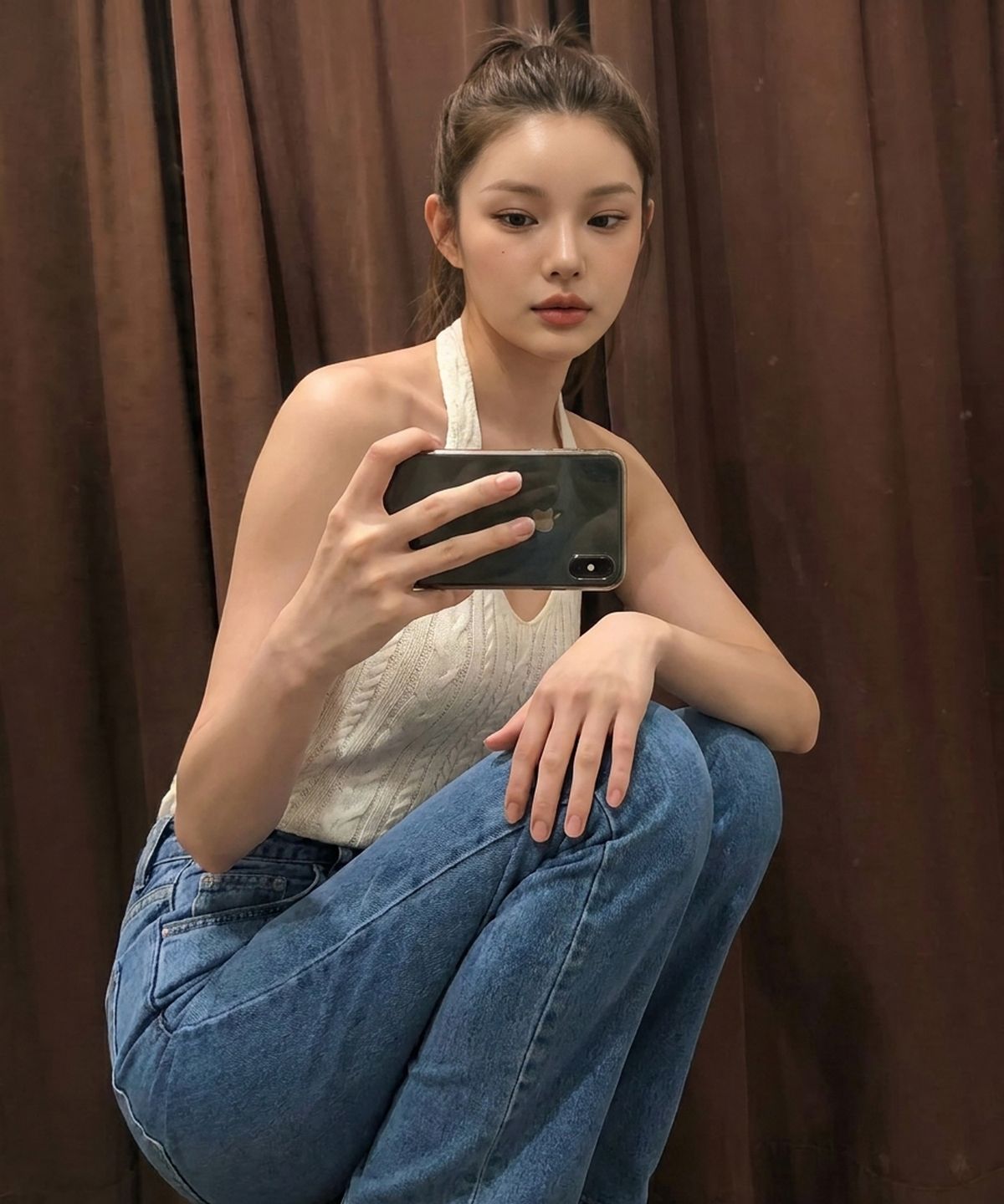 블레티(VLETI) Halter Neck Cable Detail Linen Knit Sleeveless (ivory)