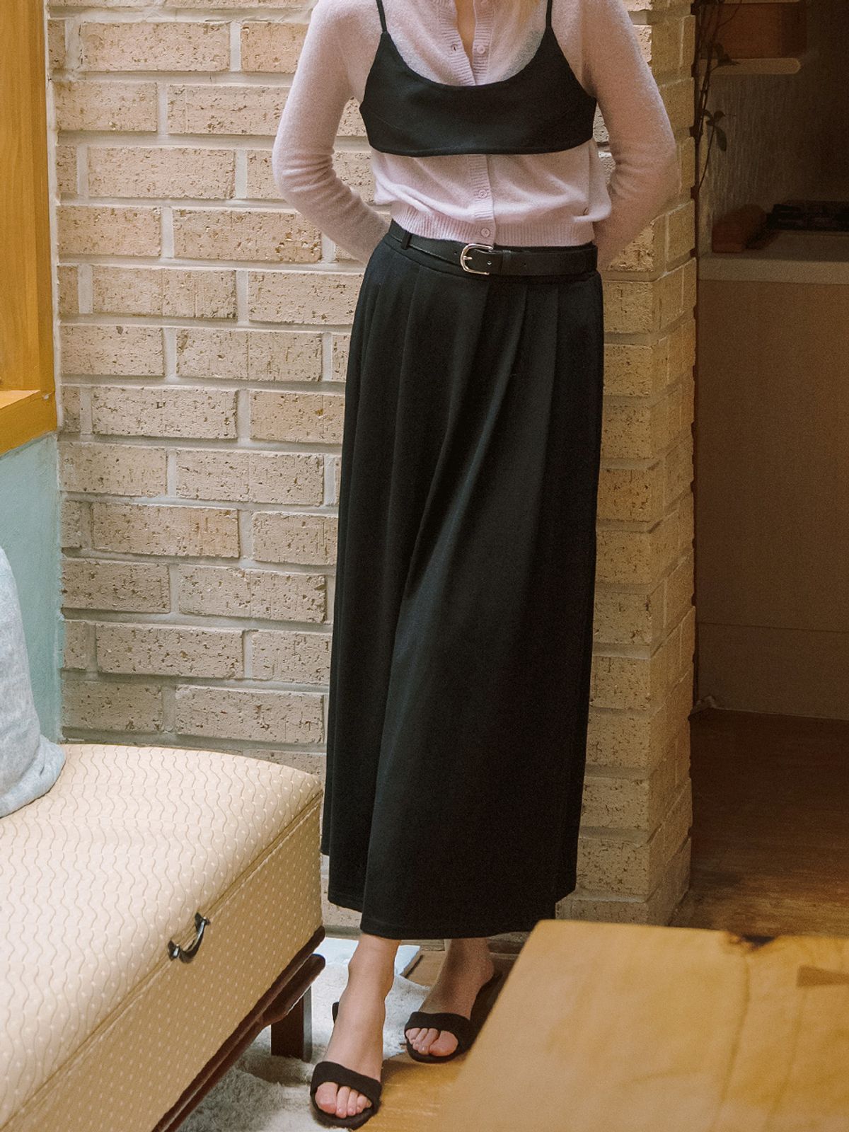 엘씨브이(LCVE) PLEATS JERSEY LONG SKIRT_BLACK