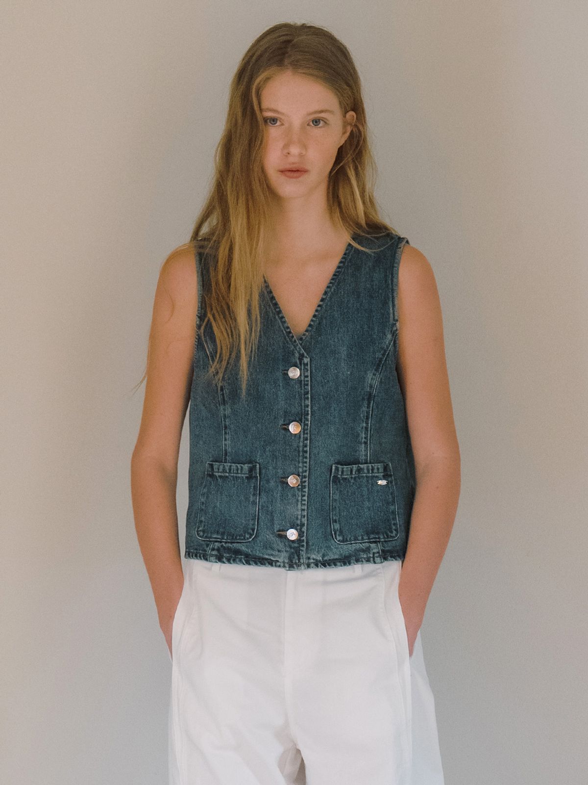 엘씨브이(LCVE) OUT POCKET DENIM VEST_BLUE