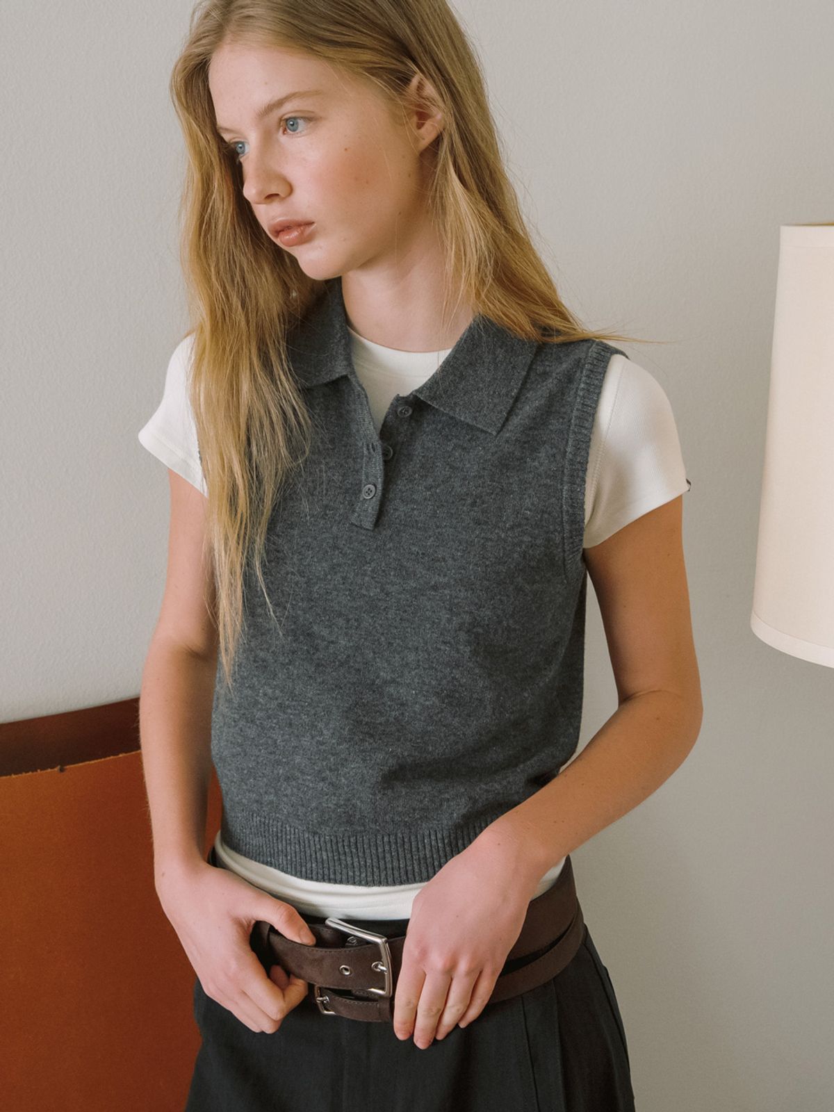 엘씨브이(LCVE) WOOL OPEN COLLAR KNIT VEST [3COLORS]