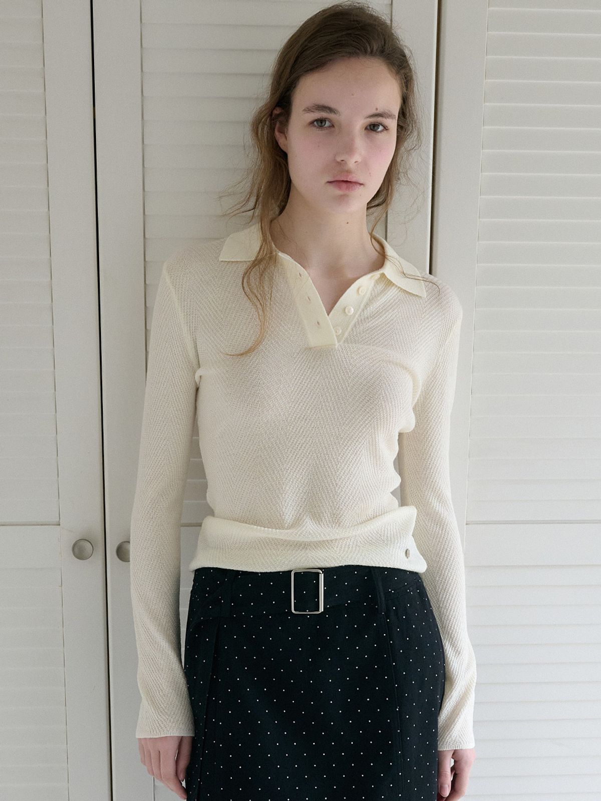 엘씨브이(LCVE) SOFT CHEVRON COLLAR KNIT_CREAM