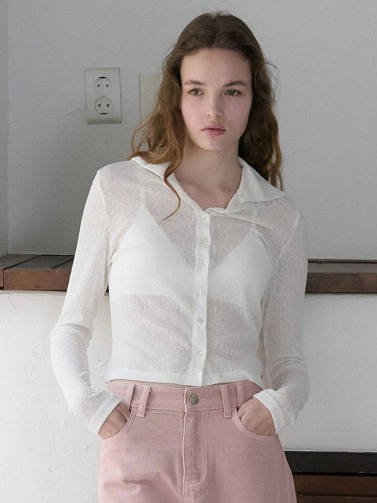 엘씨브이(LCVE) SAILOR COLLAR RIB CARDIGAN_IVORY