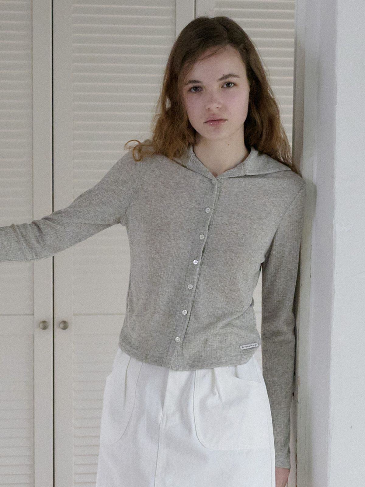 엘씨브이(LCVE) SAILOR COLLAR RIB CARDIGAN_LIGHT GRAY