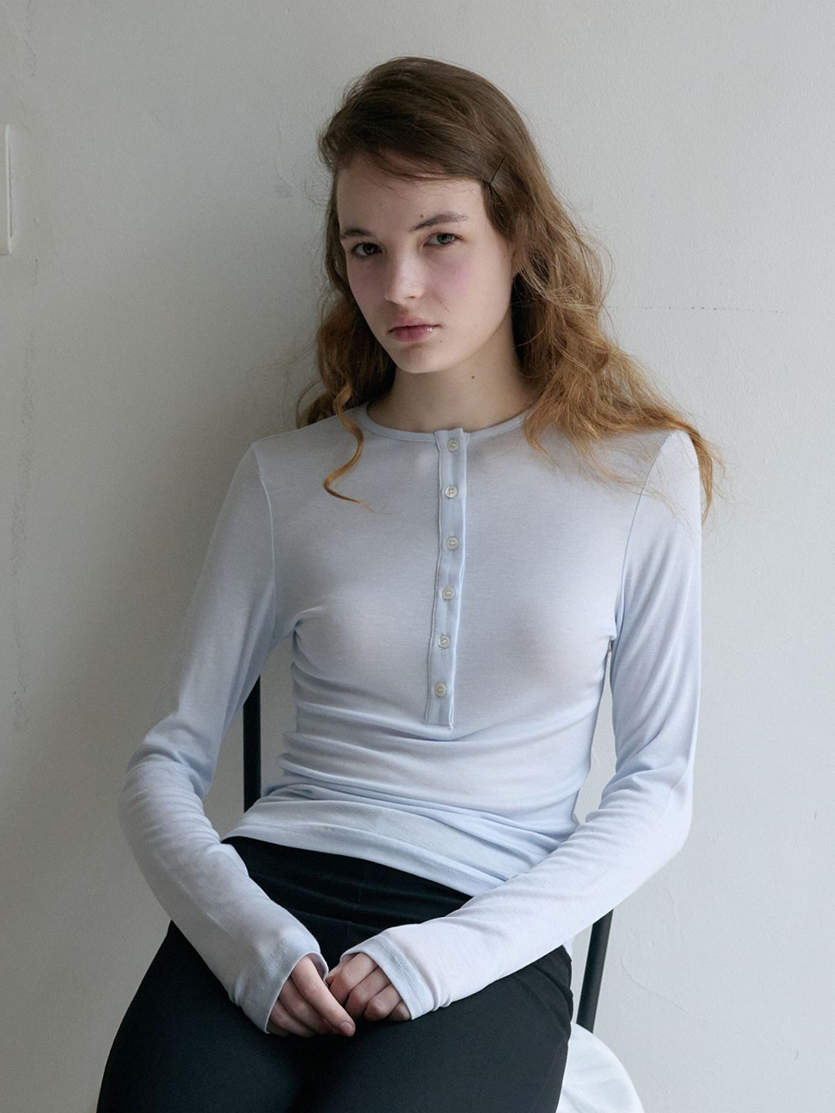 엘씨브이(LCVE) HENLEY NECK SOFT T-SHIRT_SKYBLUE