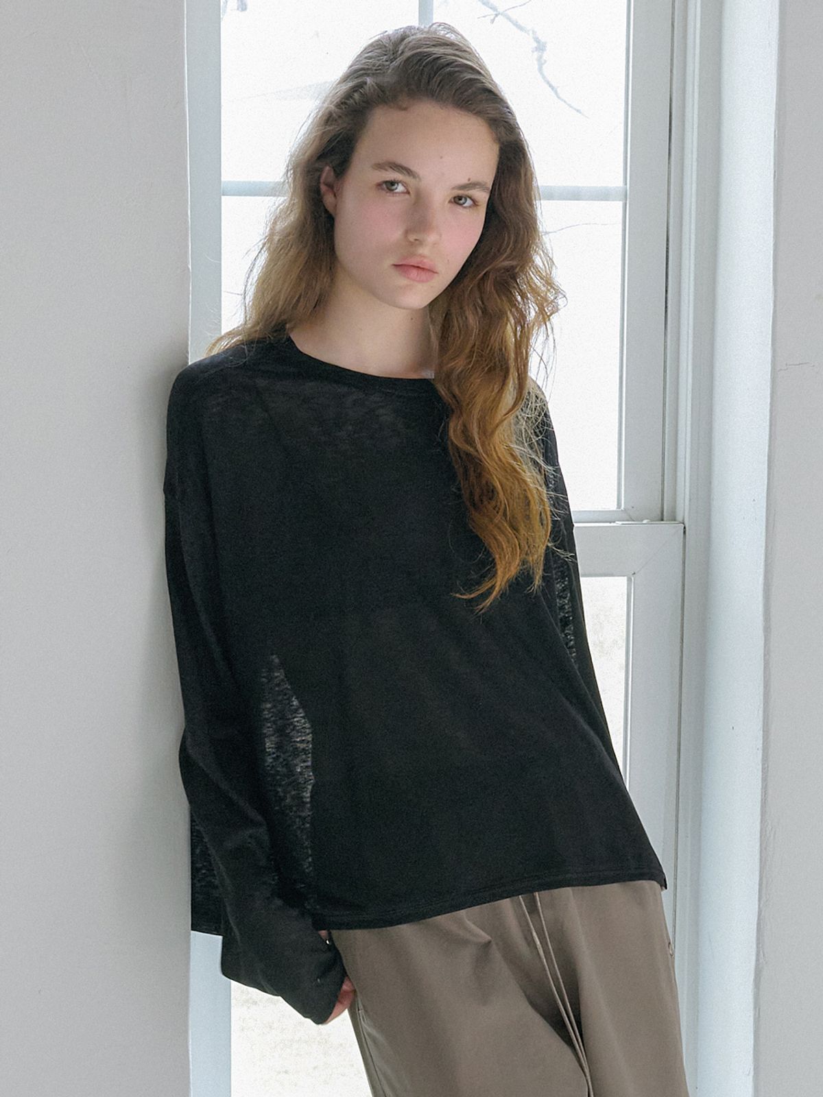 엘씨브이(LCVE) SLUB LONG SLEEVE T-SHIRT_BLACK