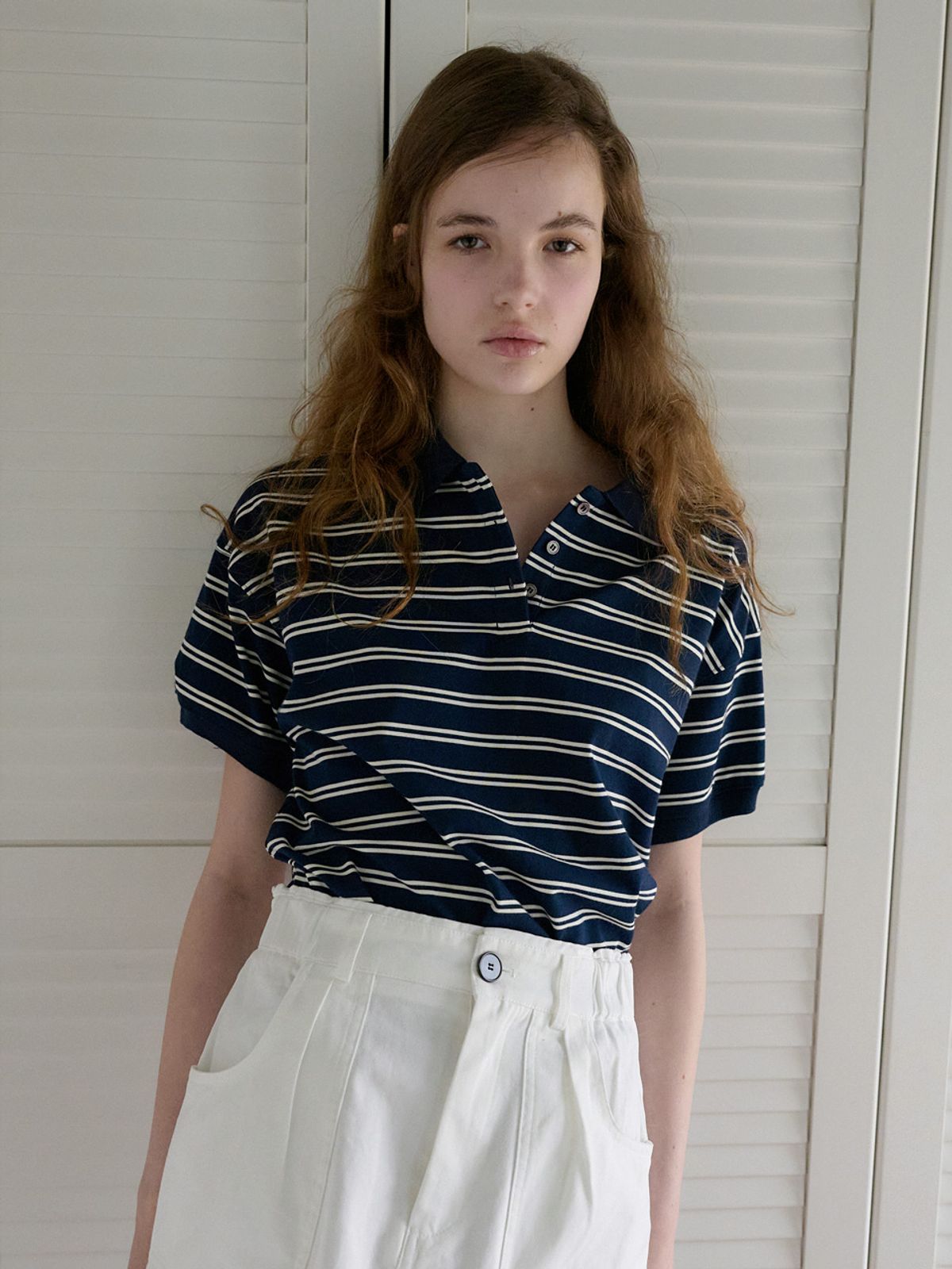 엘씨브이(LCVE) STRIPE POLO COLLAR T-SHIRT_NAVY