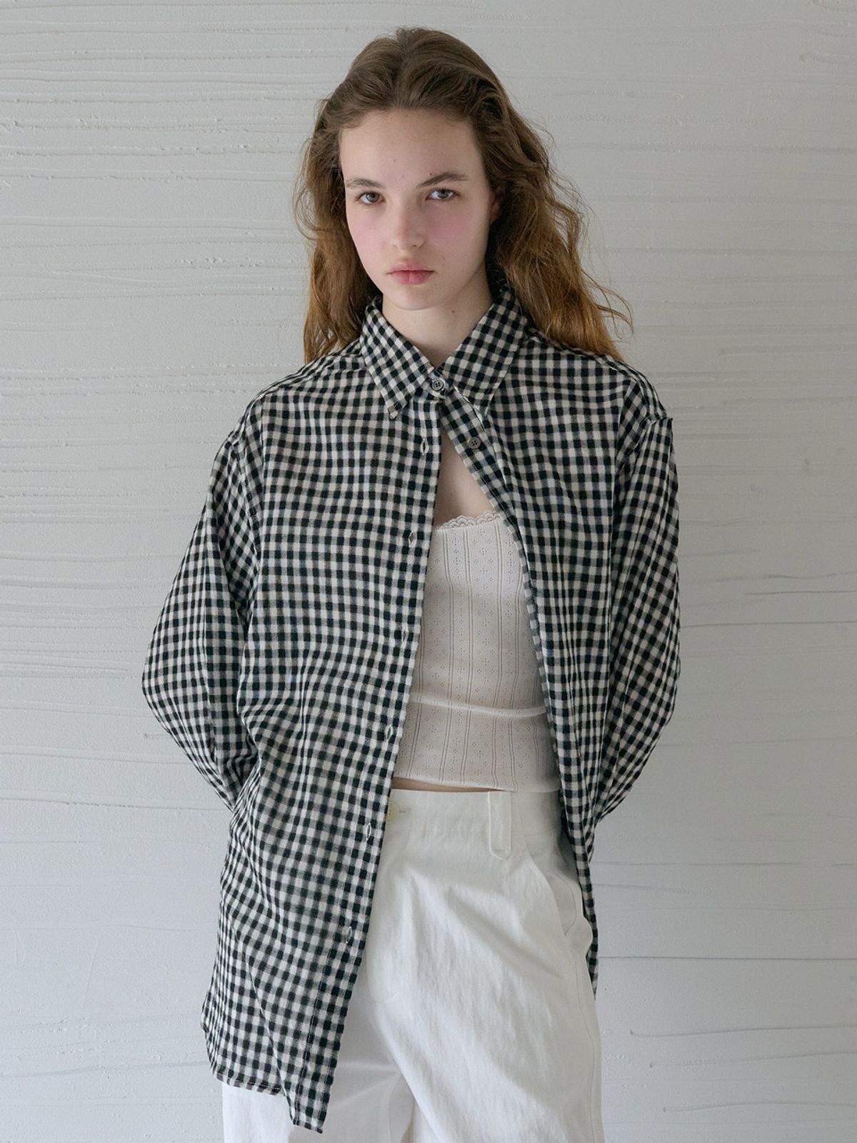 엘씨브이(LCVE) GAUZE GINGHAM CHECK SHIRTS_BLACK