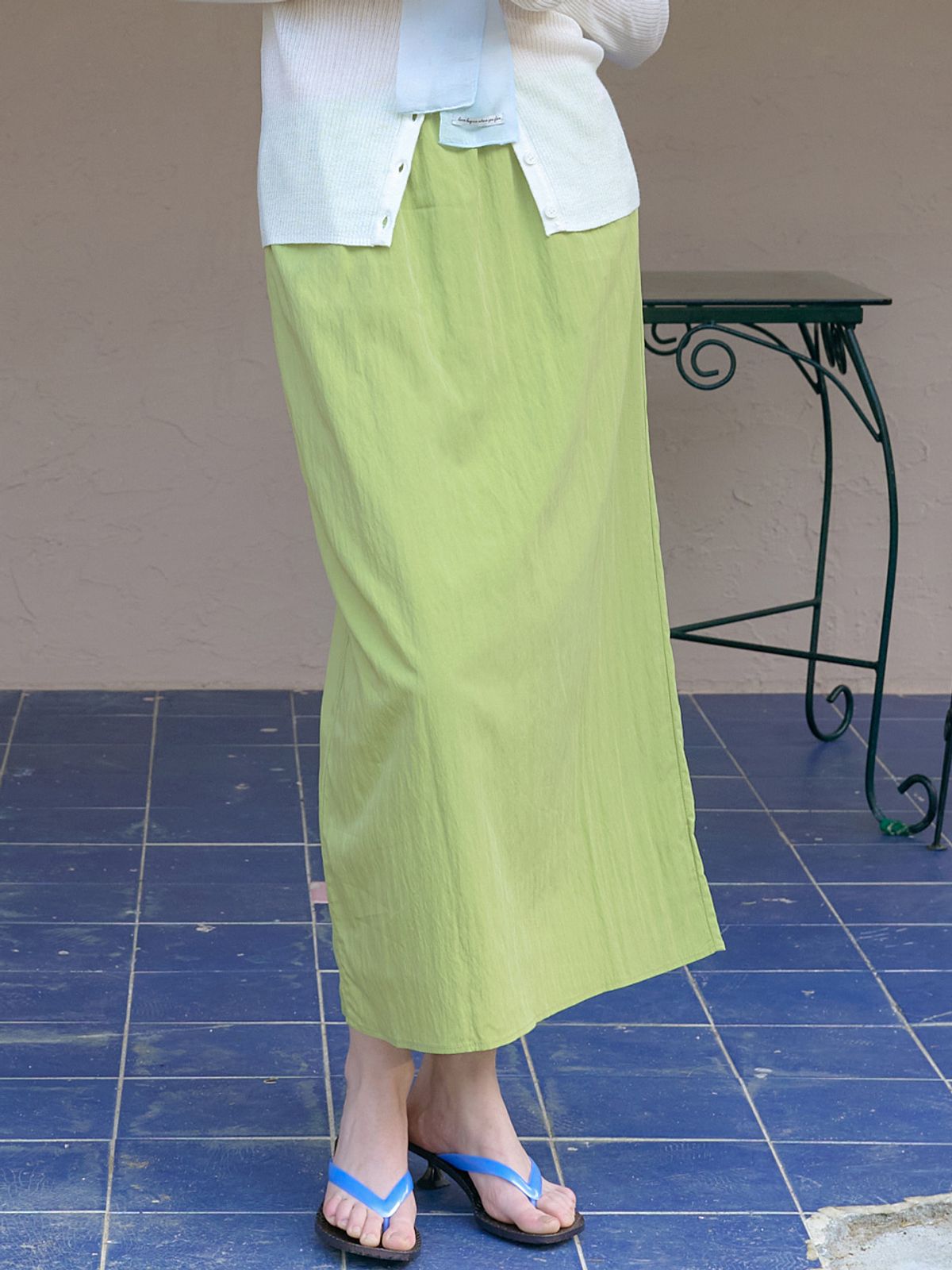 엘씨브이(LCVE) SHIRRED WAIST MIDI SKIRT_GREEN