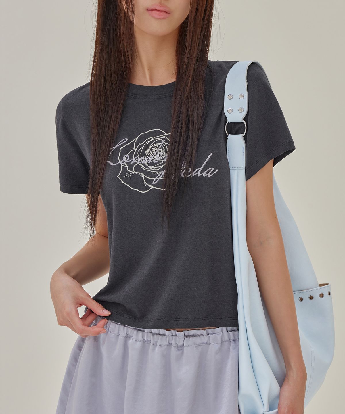런던다다(LONDONDADA) Rose Modal T-Shirt, CHARCOAL